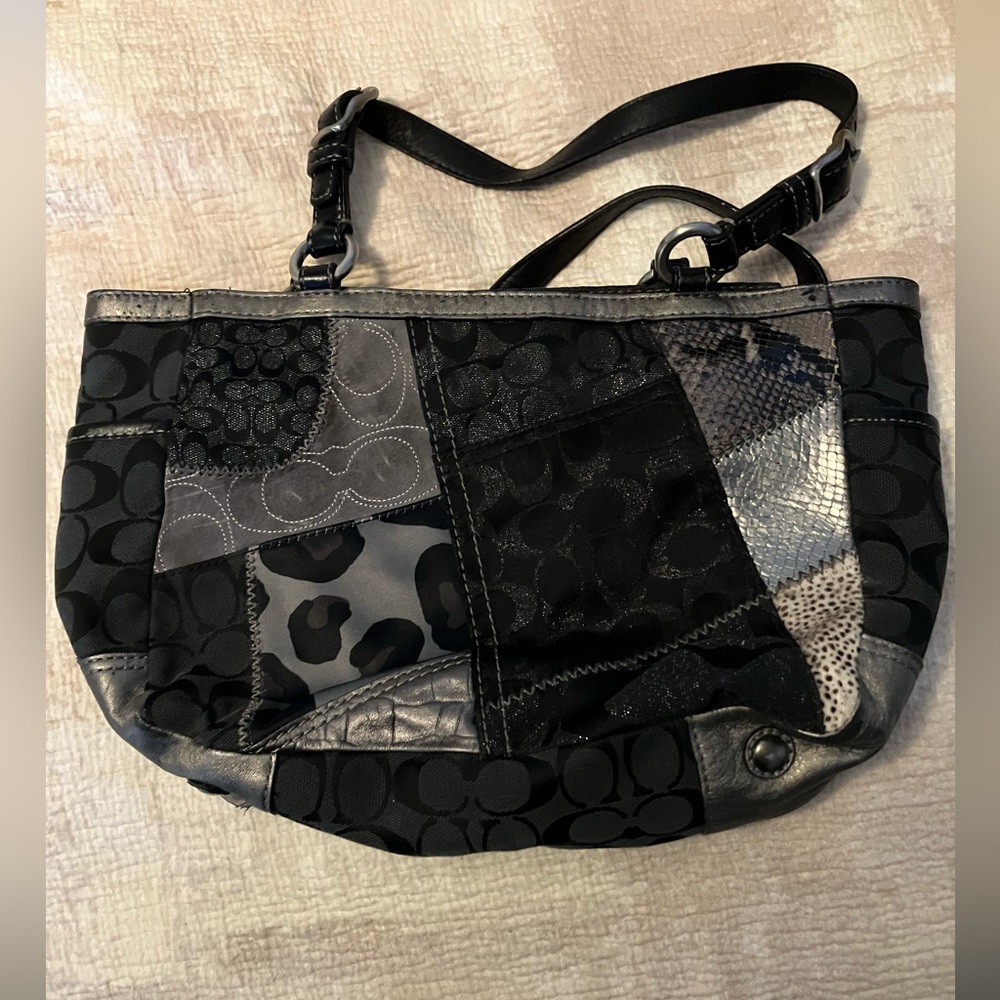 Vintage Coach Black And Gray Patchwork Shoulder B… - image 7